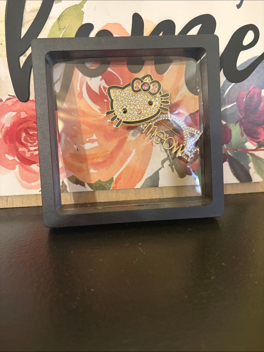 Hello Kitty Gold and Pink Crystal Keychain Charm